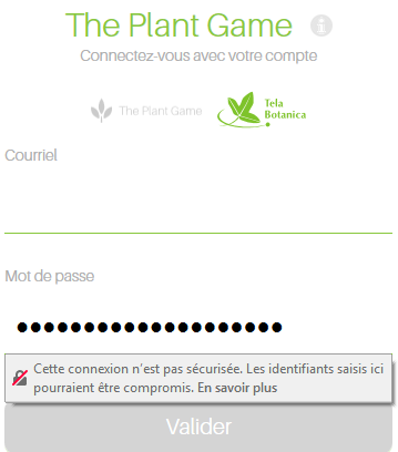 connexion non sécurisée à The Plant Game