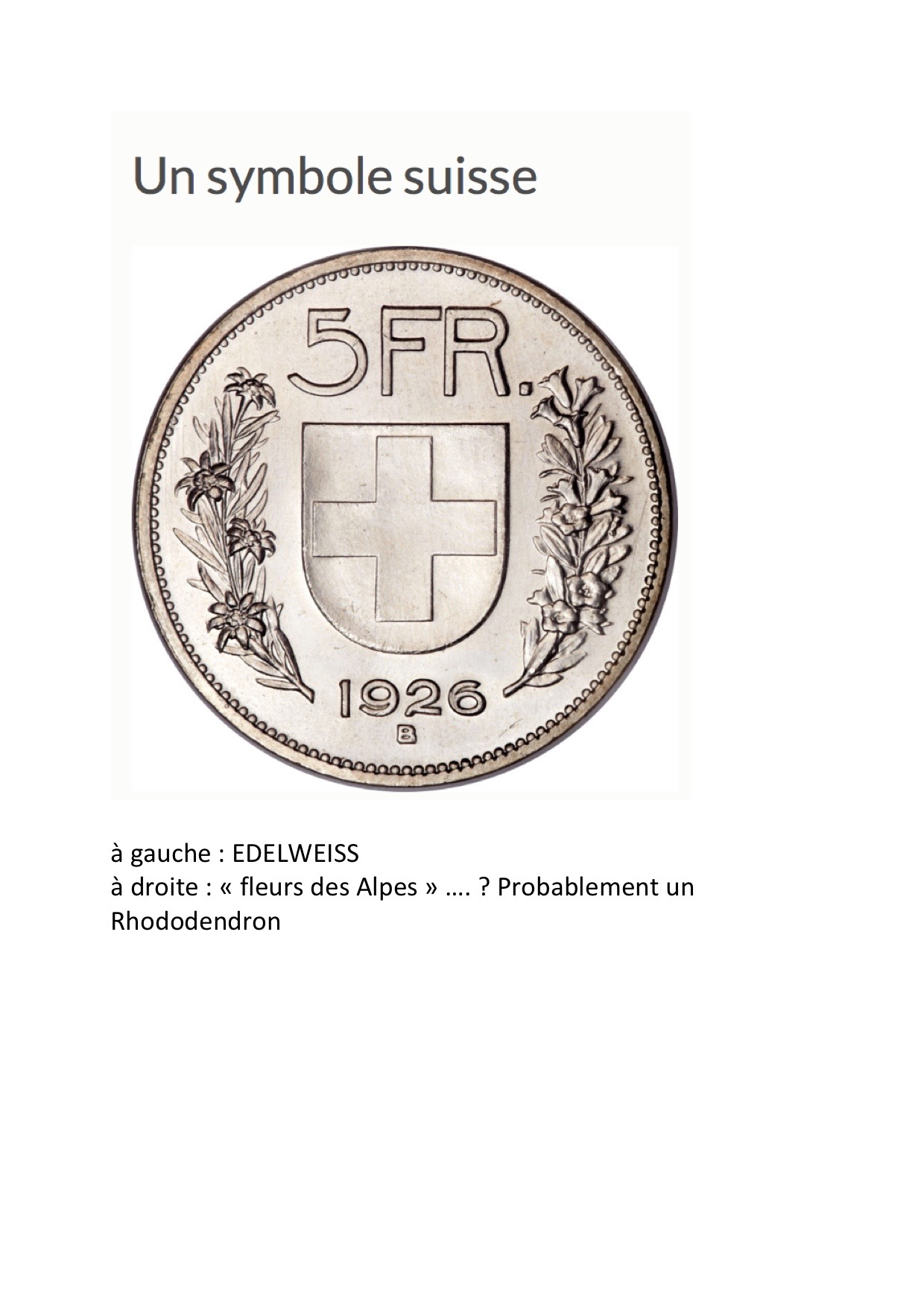 Edelweiss et Rhododendron sur pièce de monnaie
