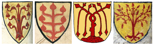 quatre blasons de la famille de Créquy, tirés d'armoriaux