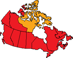 Territoire du Nunavut : en orange sur la carte du Canada