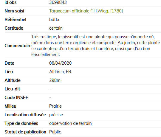 Fiche carnet en ligne taraxacum officinale